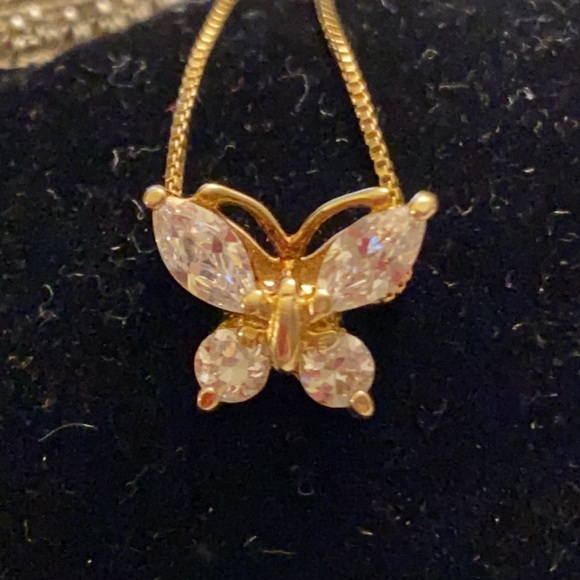 925 Vermeil Crystal Butterfly Pendant Necklace - Picture 7 of 7